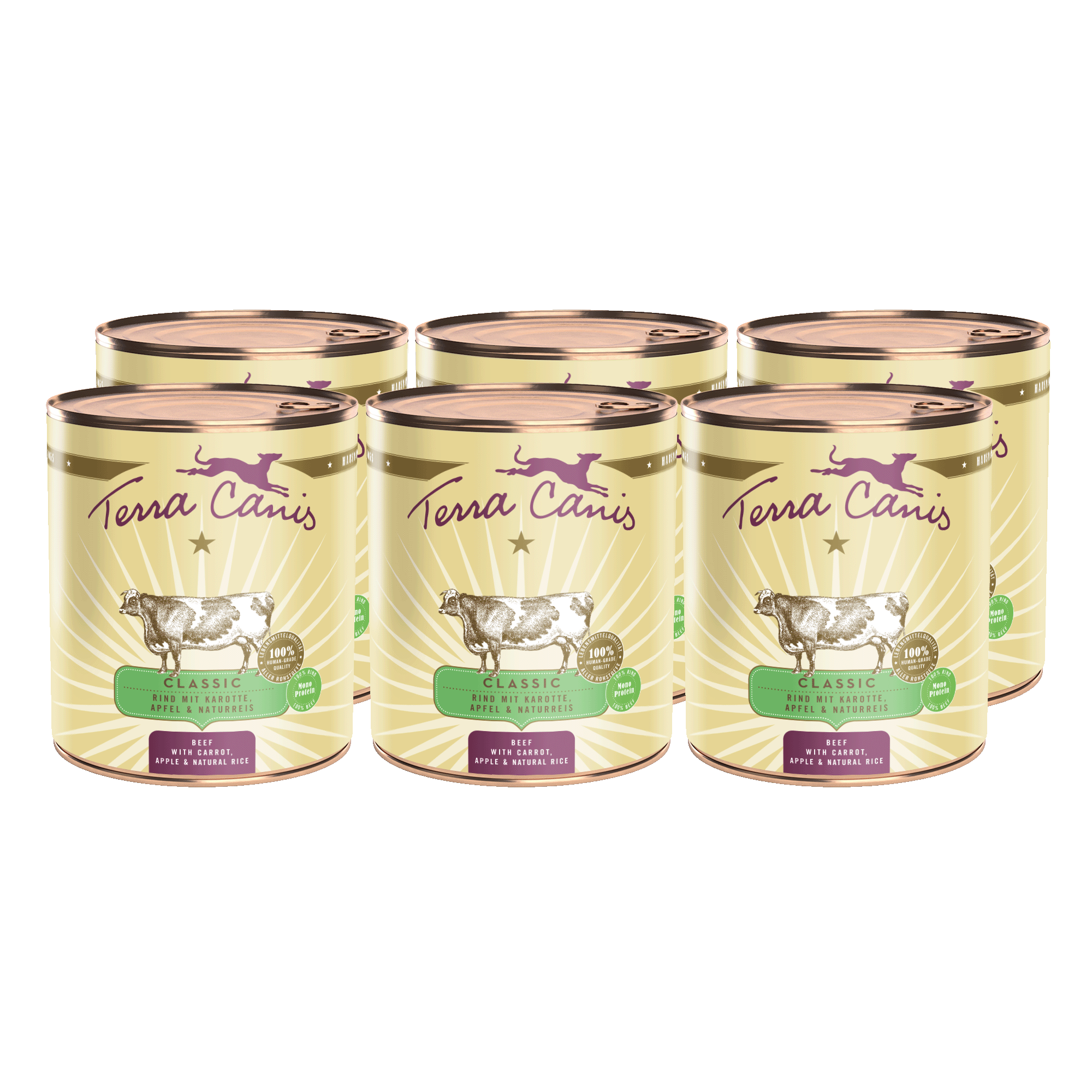 Rind mit Karotte, Apfel und Naturreis