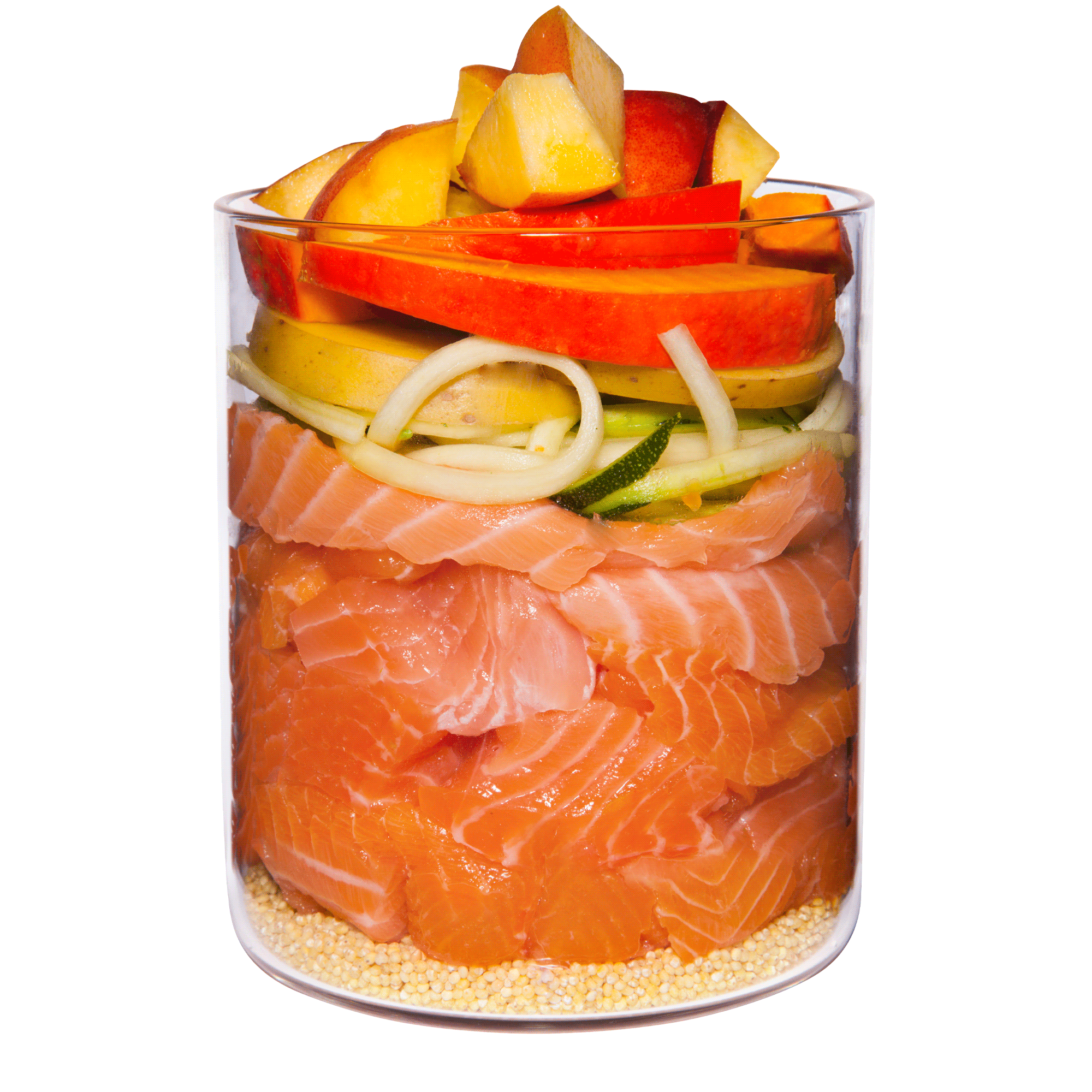 Lachs mit Hirse, Pfirsich und Kräutern