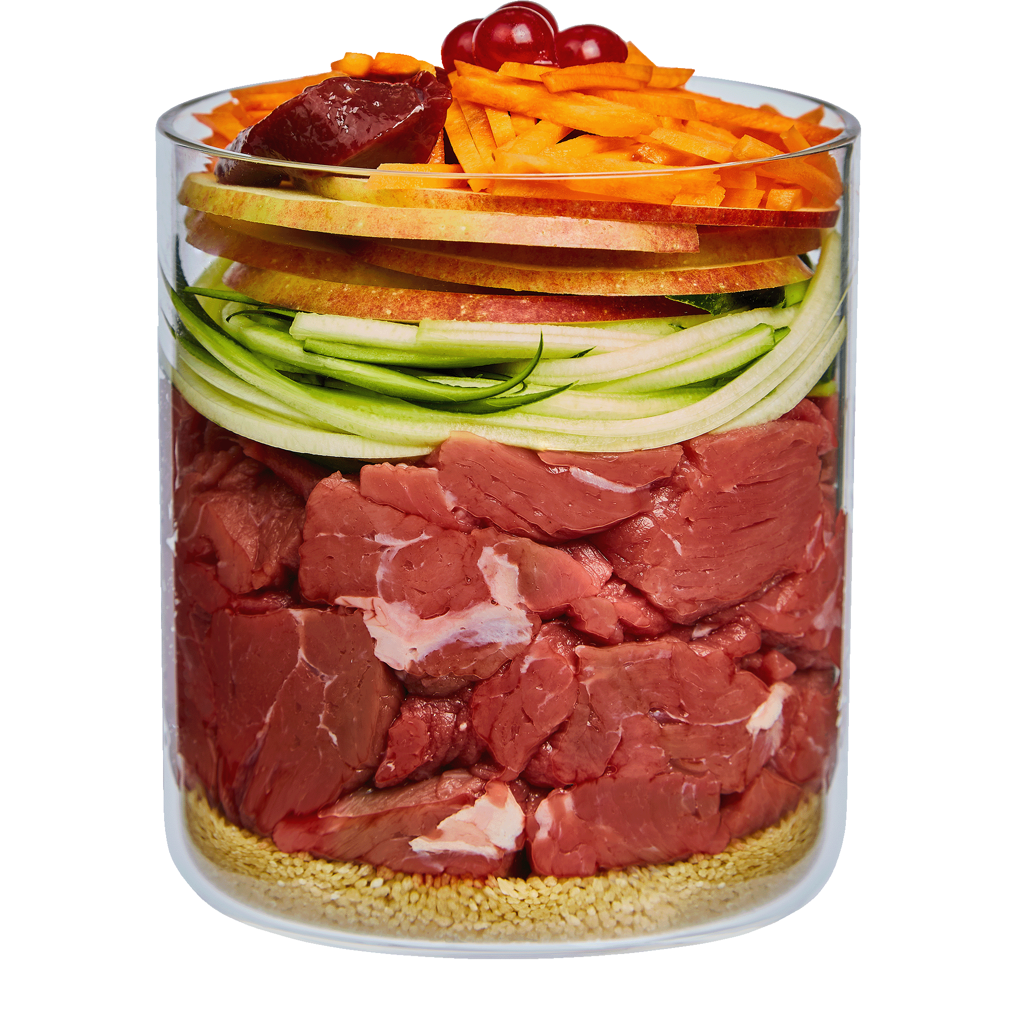 Rind mit Apfel, Karotte und Hagebutte 