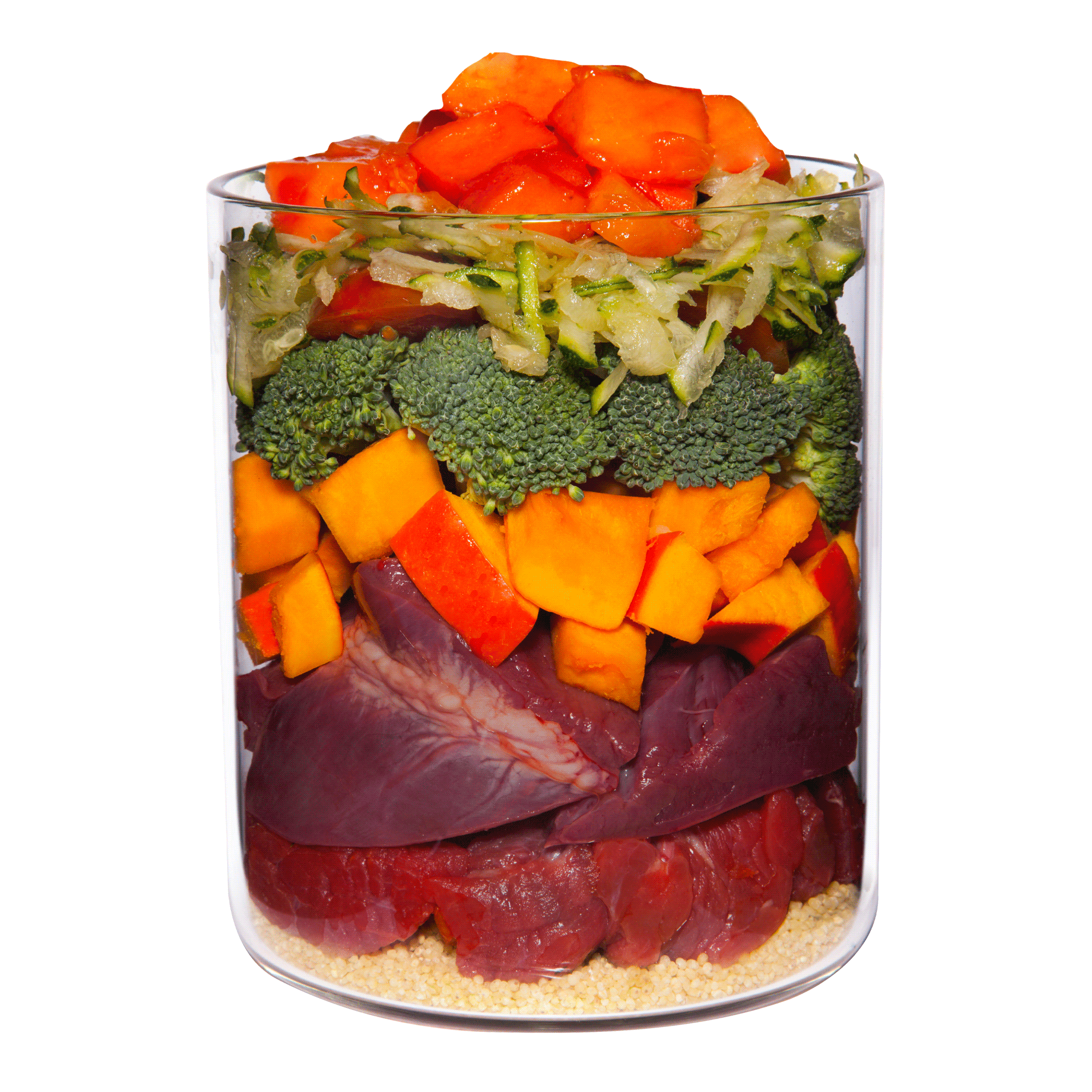 Büffel mit Hirse, Tomate und Papaya 