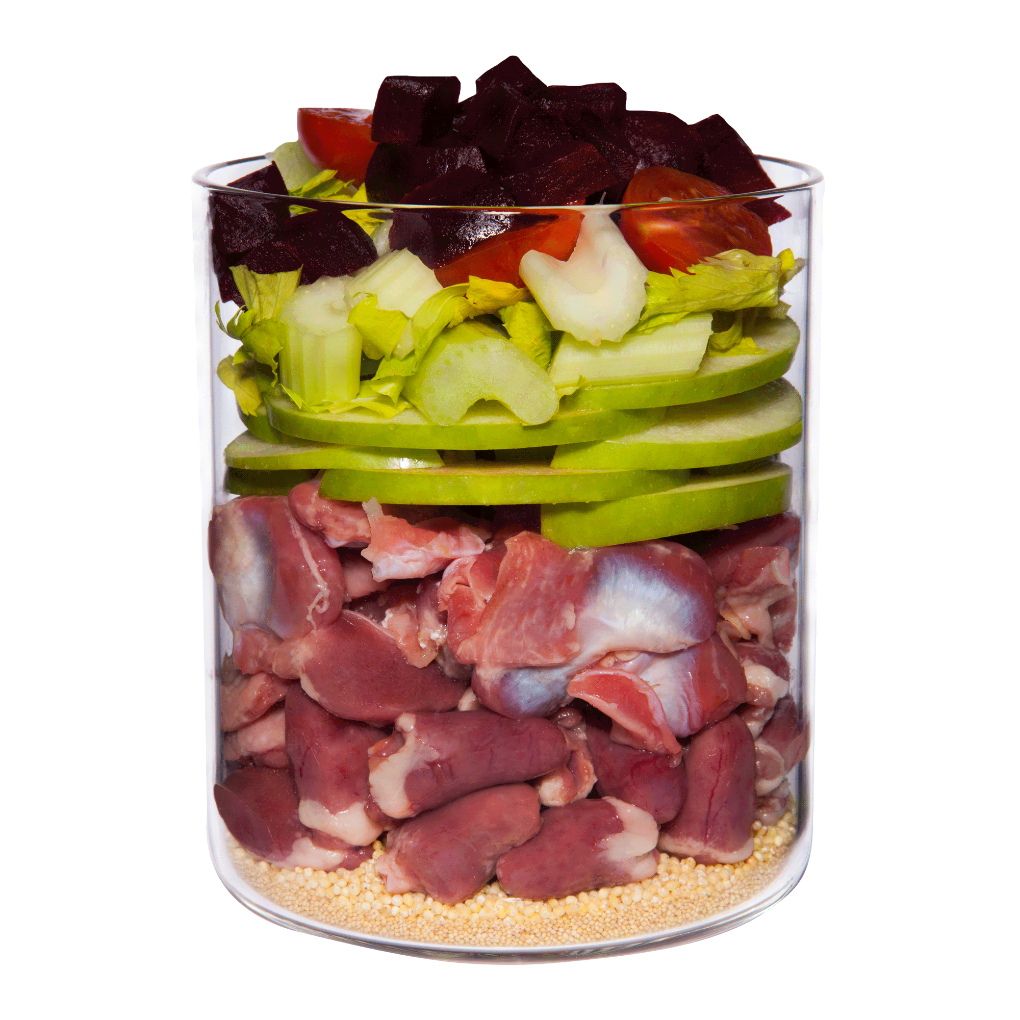 Huhn mit Tomate, Amaranth und Basilikum