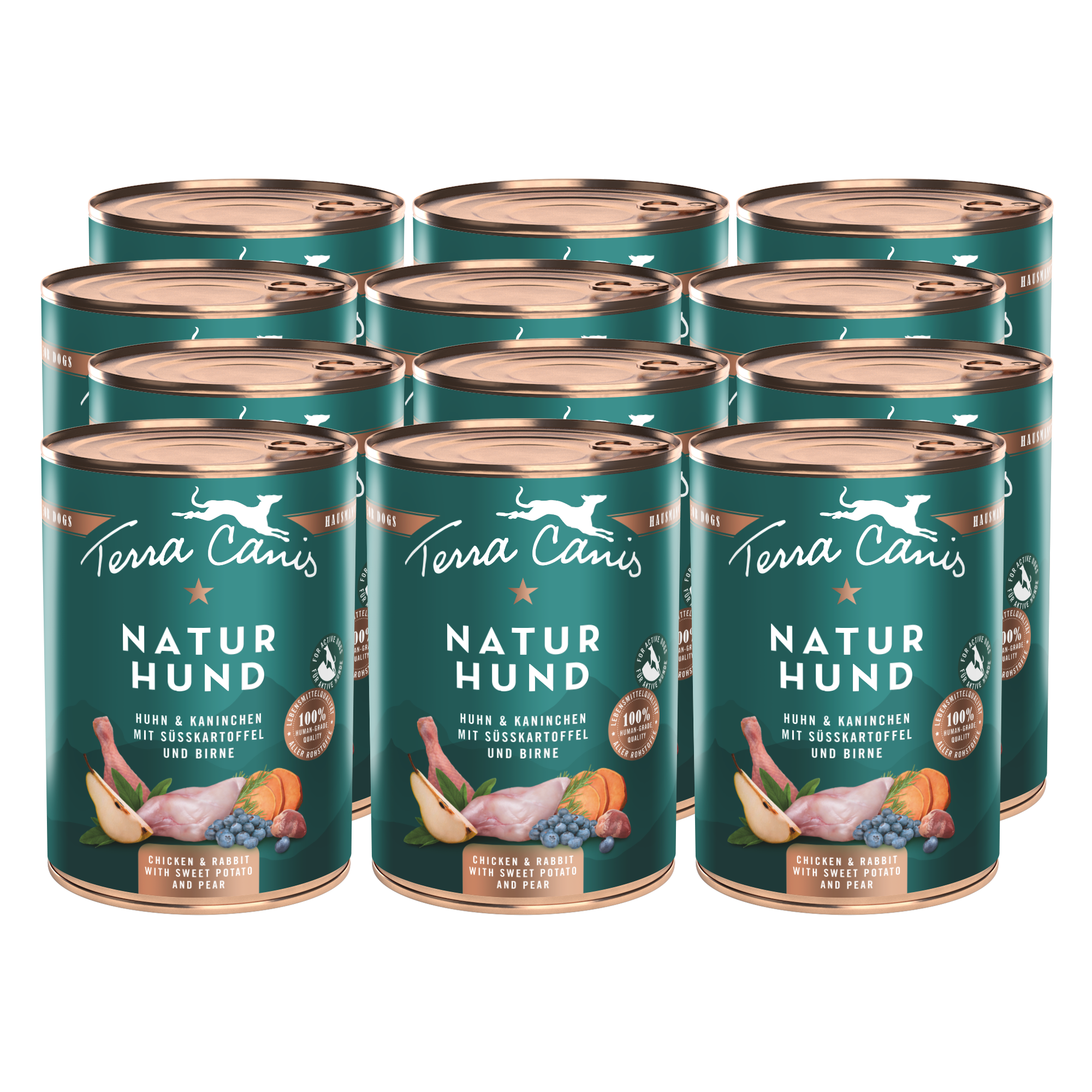 Huhn-Kaninchen mit Süßkartoffel und Birne