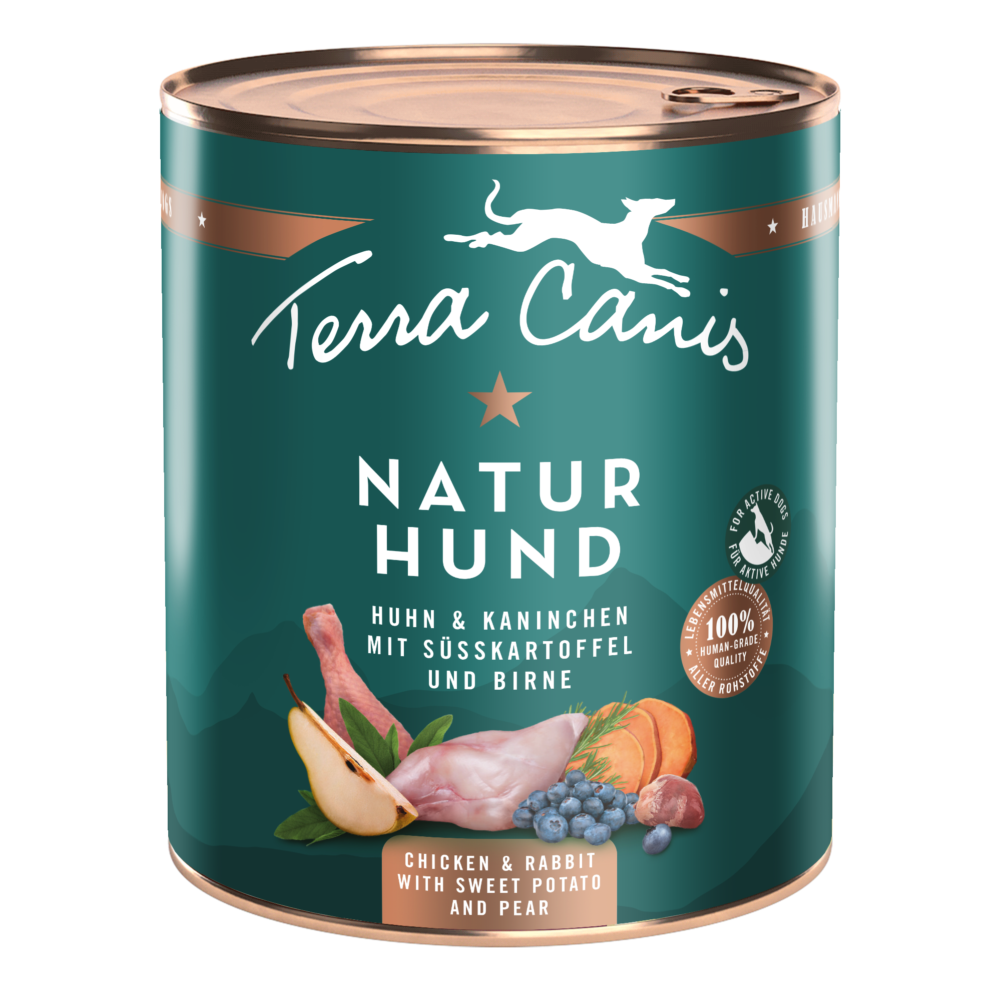 Huhn-Kaninchen mit Süßkartoffel und Birne