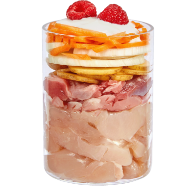 Huhn mit Kartoffel und Himbeere