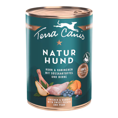 Huhn-Kaninchen mit Süßkartoffel und Birne