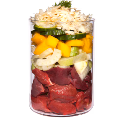 Rind mit Kürbis, Mango und Artischocke