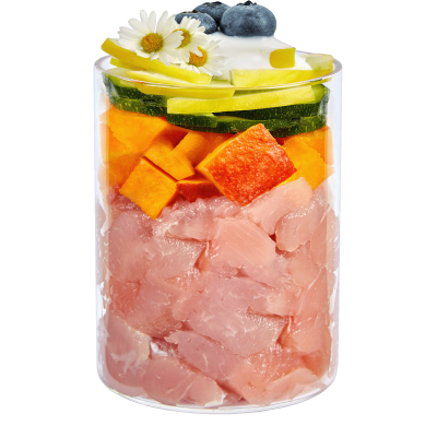 Kaninchen mit Kürbis und Blaubeere