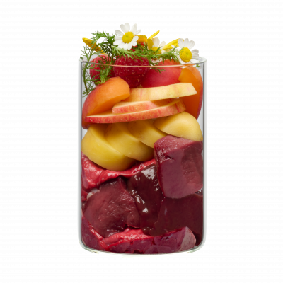 Alpenblüte: Rind mit Erdäpfeln, Marille und Bergkräutern