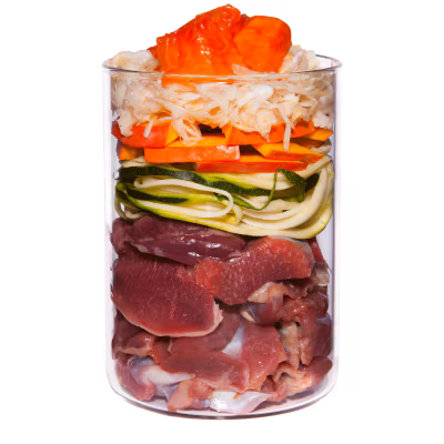 Huhn mit Zucchini, Papaya und Hagebutte