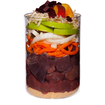 Pferd mit Amaranth, Pfirsich und Roter Bete 